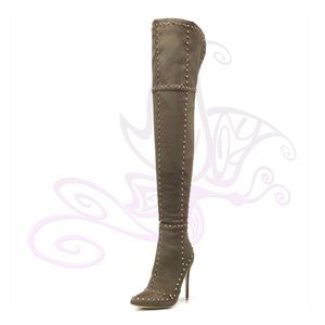 Olive Green Suede Thigh High Boots